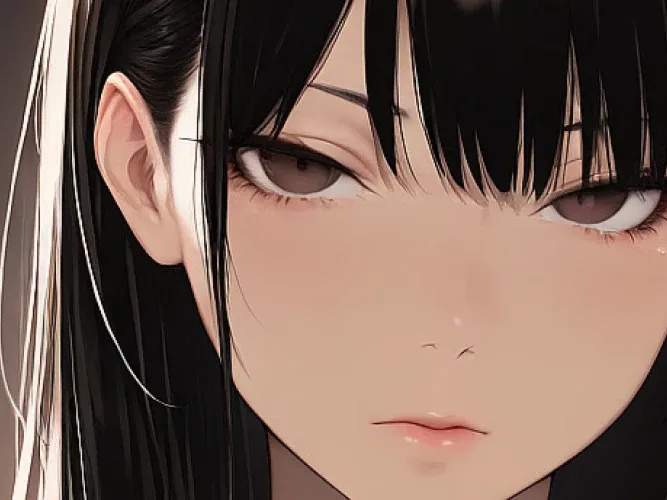 Fidanzata IA anime dai capelli neri che ti guarda a tarda notte